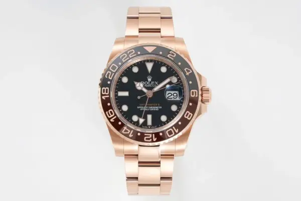AR Factory Rolex GMT-Master II Everose Gold Black Dial Root Beer Bezel Watch