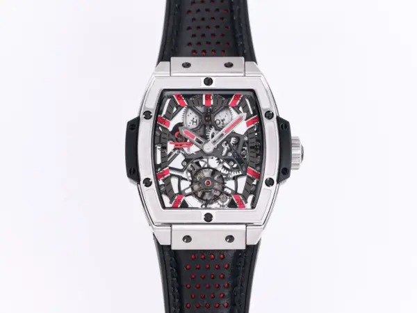 JB Factory Hublot Masterpiece 906 Tourbillon Watch – Rose Gold/Platinum, Black and Red Leather Strap, Manual Wind Movement, Super Clone Edition