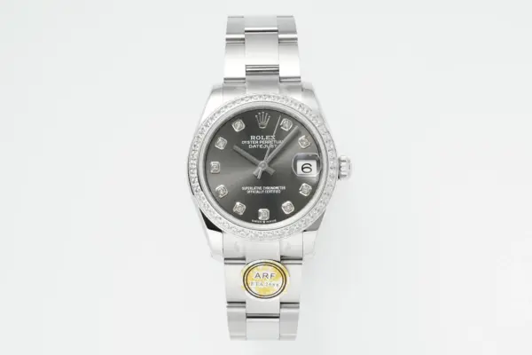AR Factory Rolex Datejust 31mm Oyster Perpetual Stainless Steel Watch with Diamond Bezel and Grey Dial