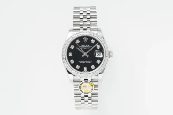 AR Factory Rolex Datejust 31mm Black Diamond Dial with Diamond Bezel Stainless Steel Jubilee Bracelet Women’s Luxury Watch
