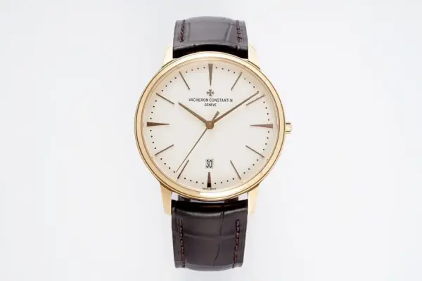 8F Factory Vacheron Constantin Patrimony 85180 Series Watch – Gold Case, Brown Leather Strap, Minimalist Design, Best Super Clone Watches