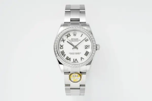 AR Factory Rolex Lady-Datejust 31mm White Roman Dial Diamond Bezel Stainless Steel Oyster Bracelet Women’s Watch