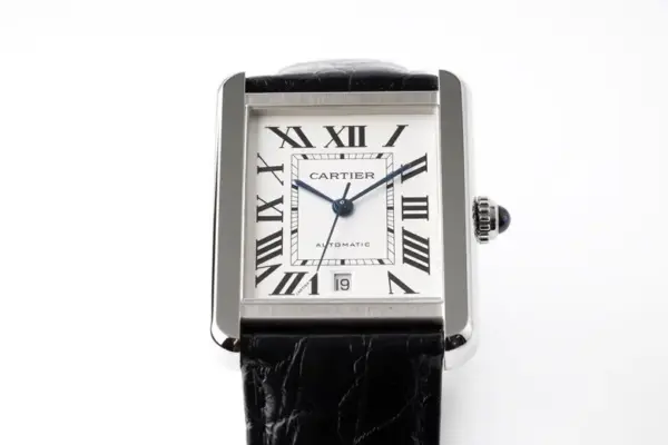 3K Factory Cartier Tank W5200028 Silver Dial Black Leather – Best Replica Watch