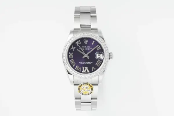 AR Factory Rolex Datejust 31mm Purple Roman Dial Diamond-Set Bezel Stainless Steel Oyster Bracelet Ladies Watch
