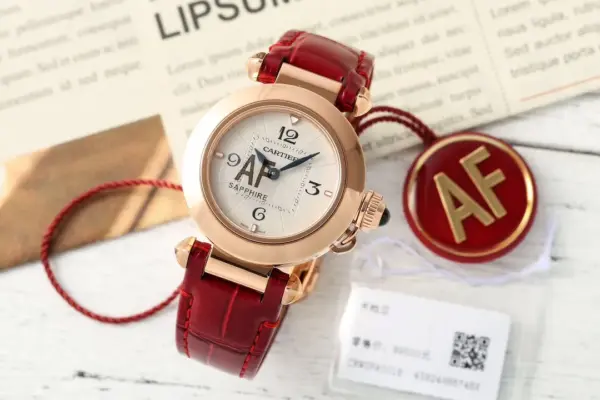 AF Factory Cartier Pasha de Cartier Rose Gold Case Red Alligator Leather Strap Women’s Quartz Watch with Sapphire Crystal