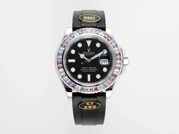 Rolex Yacht-Master “Heavy Edition” – Black Dial with Rainbow Bezel, Rubber Strap & Premium Quality Craftsmanship