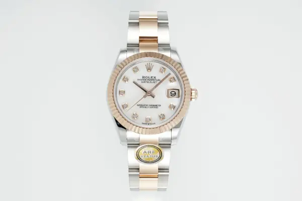 AR Factory Rolex Lady-Datejust 28mm White Mother-of-Pearl Dial Diamond Bezel Two-Tone Stainless Steel and Yellow Gold Jubilee Bracelet Women’s Watch