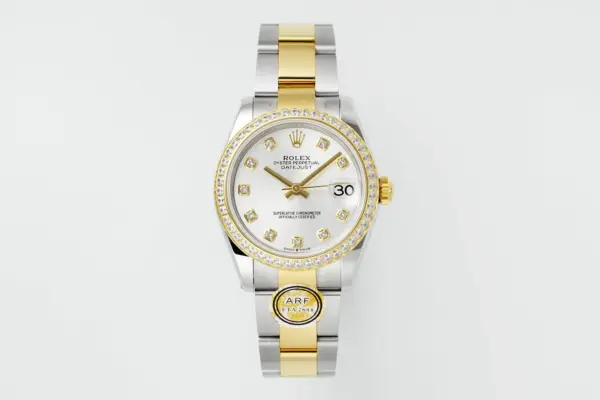 AR Factory Rolex Lady-Datejust 28mm White Dial Diamond Bezel Two-Tone Stainless Steel and Yellow Gold Oyster Bracelet Watch