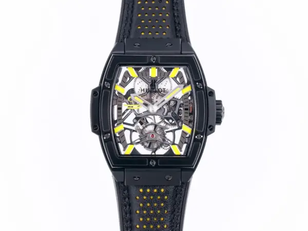 ZF Factory Hublot Masterpiece 906 Black & Yellow Skeleton Tourbillon Watch with Leather Strap – Super Clone Edition