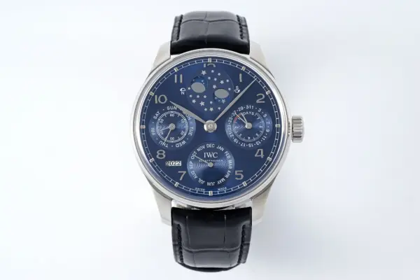 APS Factory IWC Schaffhausen Portugieser Perpetual Calendar Blue Dial Moonphase Black Leather Strap Men’s Luxury Watch