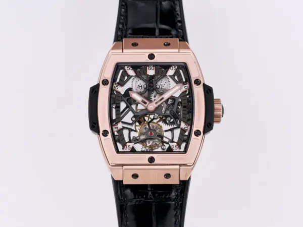 ZF Factory Hublot Masterpiece 906 Rose Gold/Platinum Plated Skeleton Tourbillon Watch with Black Leather Strap – Super Clone Excellence