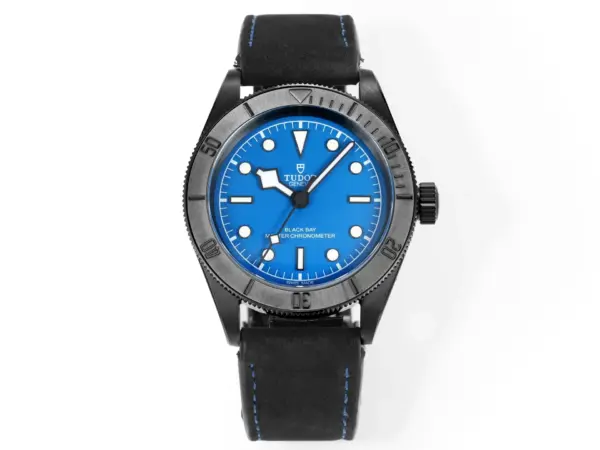 Tudor Black Bay Blue Dial Automatic Diver’s Watch with Black Leather Strap