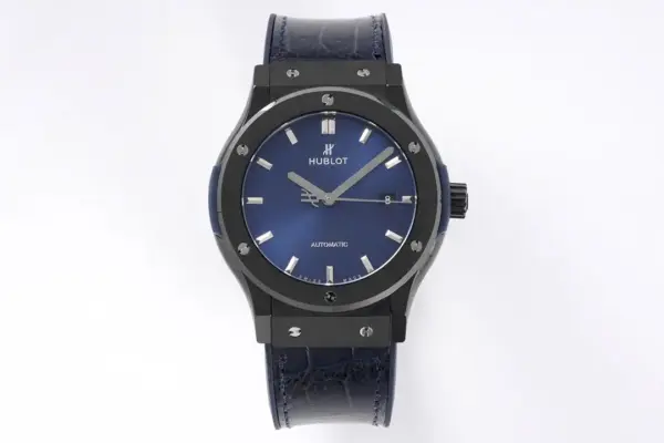 ZF Factory Hublot Classic Fusion Ceramic Watch – Black Ceramic Case, Blue Dial, Crocodile Leather Strap, Super Clone by GSF
