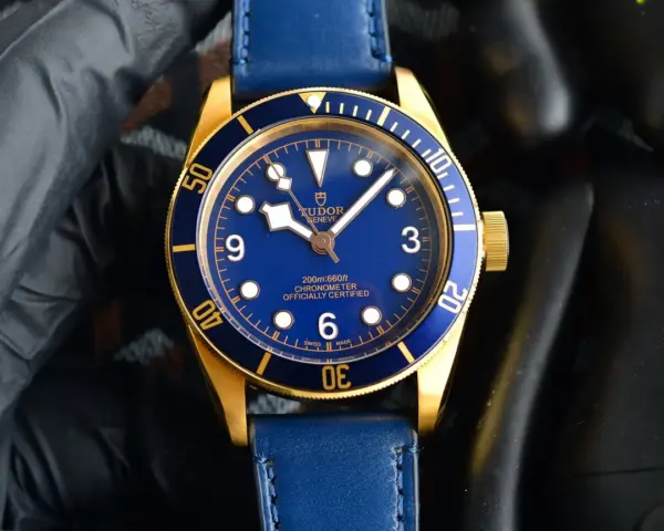 Tudor Black Bay 58 Blue Dial Gold-Tone Case Men’s Diver Watch with Navy Leather Strap