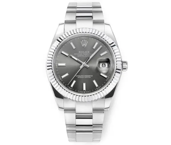 AR Factory Rolex Datejust 41 Grey Dial Fluted Bezel Stainless Steel Oyster Bracelet Men’s Luxury Watch