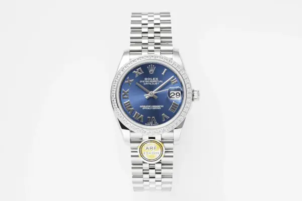 AR Factory Rolex Datejust 31mm Blue Roman Dial Diamond Bezel Stainless Steel Jubilee Bracelet Women’s Luxury Watch