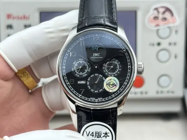 APS Factory IWC Portugieser Perpetual Calendar Black Dial Automatic Men’s Watch with Leather Strap