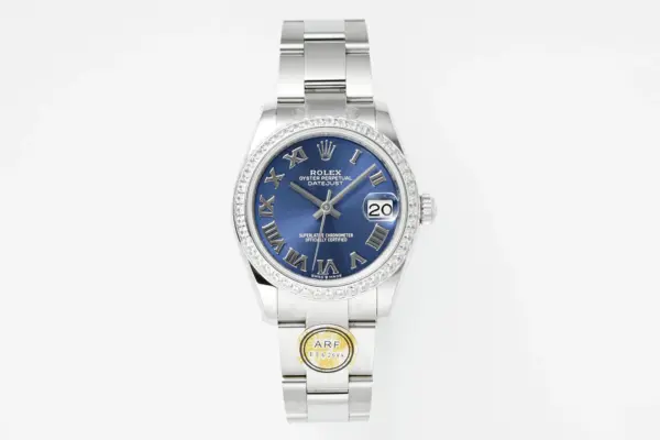AR Factory Rolex Datejust 36mm Blue Dial Roman Numerals Diamond Bezel Stainless Steel Oyster Bracelet Luxury Watch