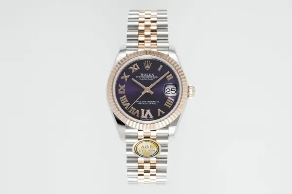 AR Factory Rolex Datejust 31mm Two-Tone Stainless Steel and 18K Everose Gold Aubergine Dial with Roman Numerals Jubilee Bracelet Watch