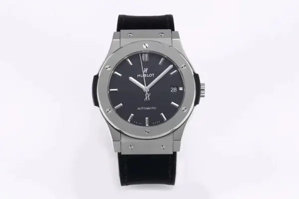 BB Factory Hublot Classic Fusion Watch – Polished Brushed Titanium, Black Dial, 45MM Case, Super Clone Quality
