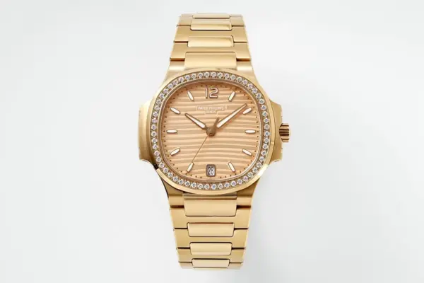 3K Factory Patek Philippe Nautilus Rose Gold Diamond Bezel Striped Dial Women’s Luxury Watch